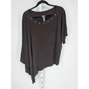 Travelers by Chico's Women's Brown Asymmetrical Dolman Single Sleeve Top Size 3